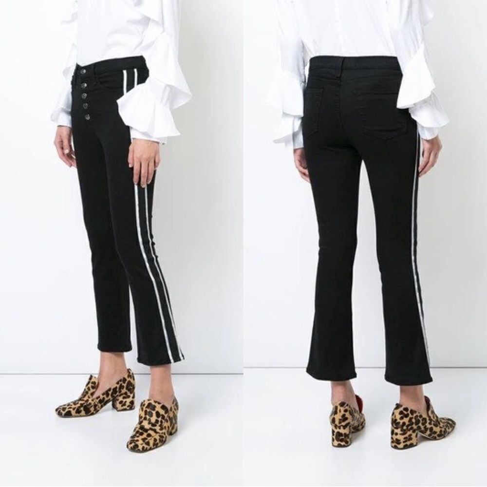 Veronica Beard Carolyn 10” Baby Boot Cropped Jeans Tux Stripes Size 24 in Raven